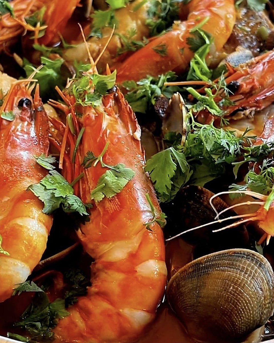 Pan-Fried Grouper with Clams & Tiger Prawns